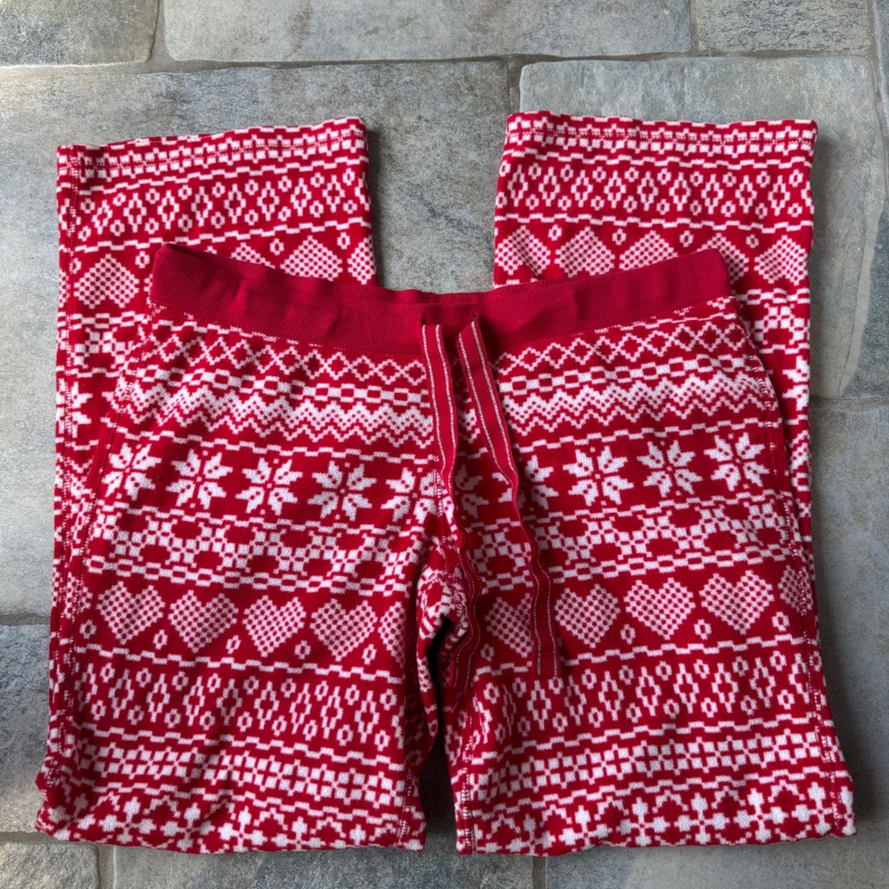 Y2K Xhilaration Red Fair Isle Fleece Lounge Pants L Low‎ Rise Cozy Winter Vibes